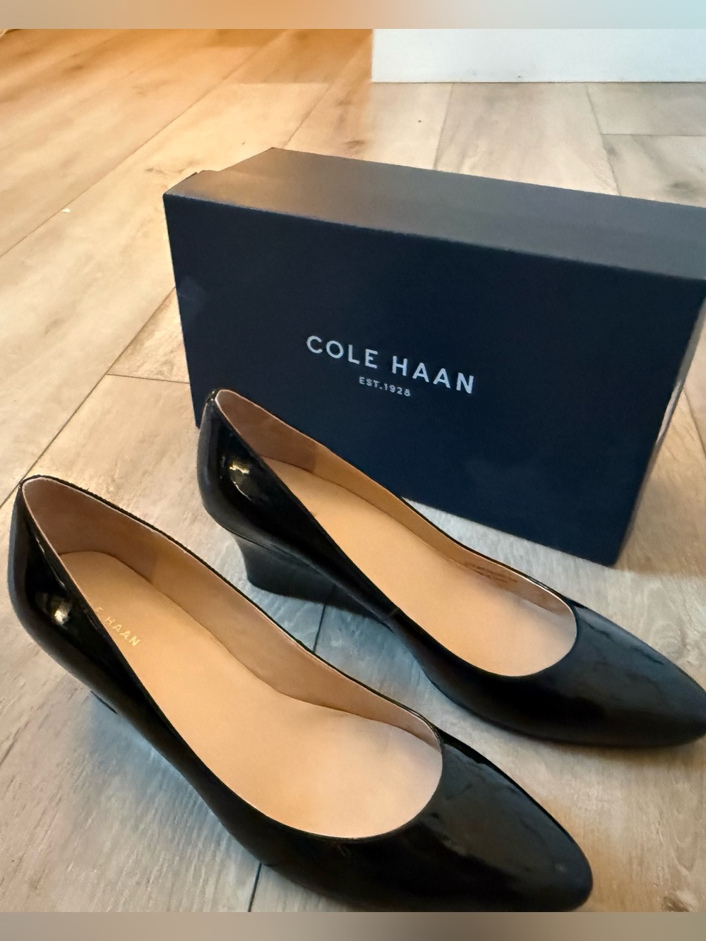 Cole Haan Black Patent Leather Wedge Pumps